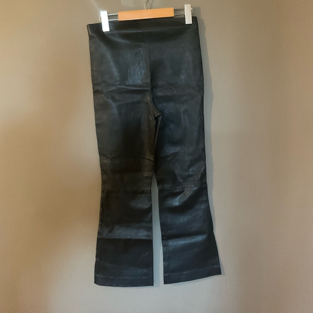 ZARA FLARED 100% LEATHER PANTS BLACK SIZE M - Picture 3 of 5